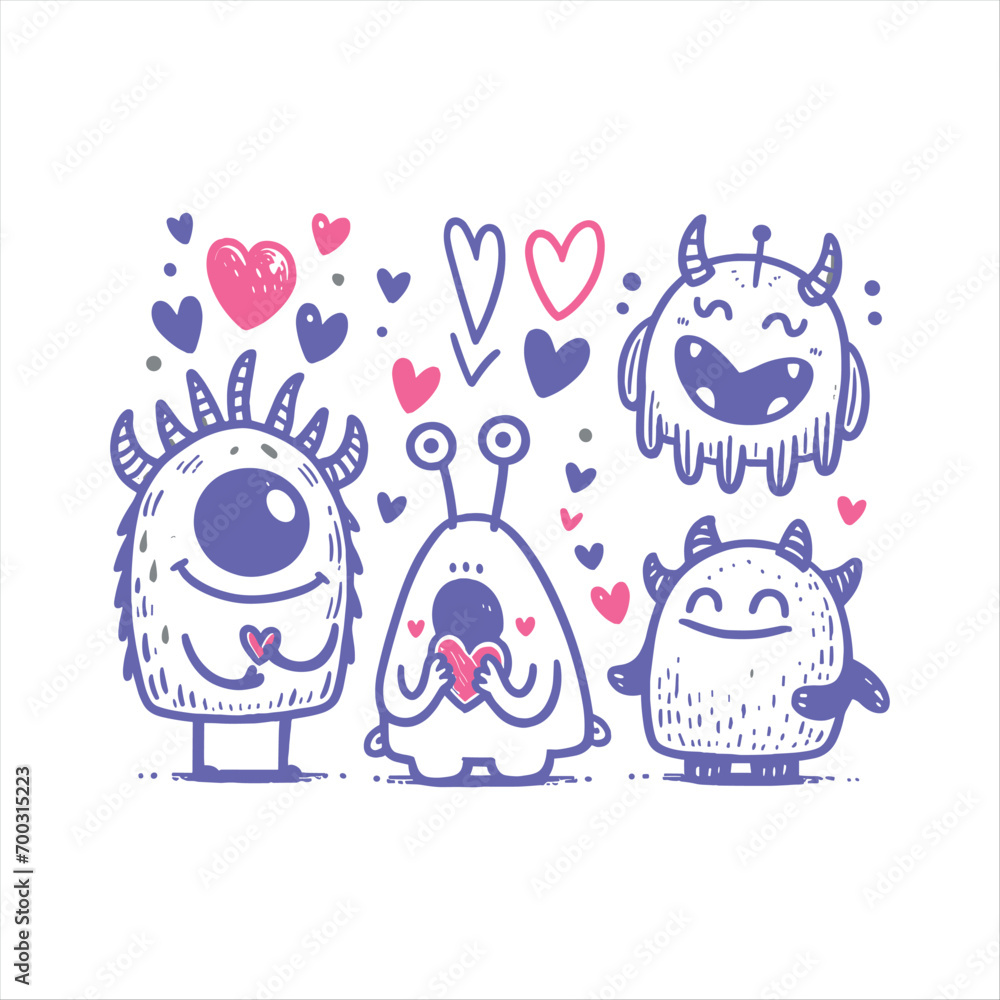Obraz premium vector funny monster hand drawn doodle set