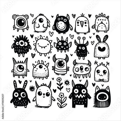 vector funny monster hand drawn doodle set