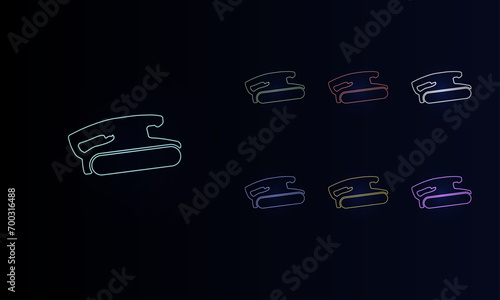 A set of neon sanding symbols. Set of different color symbols, faint neon glow. Vector illustration on black background