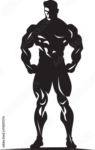 Graphite Gladiator Full Body Black Figure Silhouette of Power Bodybuilders Iconic Emblem