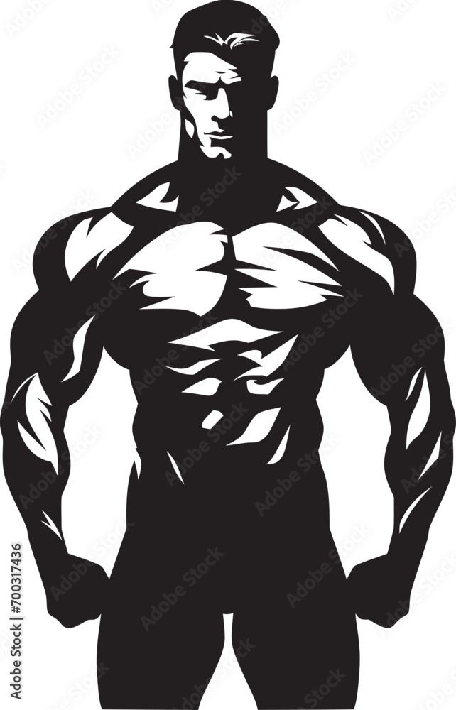 Iron Physique Emblem Full Body Black Vector Icon Sculpted Power Bodybuilders Vector Logo in Black