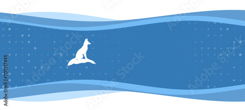 Blue wavy banner with a white fox symbol on the left. On the background there are small white shapes, some are highlighted in red. There is an empty space for text on the right side