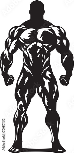 Sculpted Power Bodybuilders Vector Logo in Black Bold Bulk Full Body Black Vector Iconography