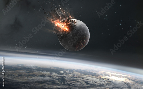Obraz na płótnie 3D illustration of Moon exploding. High quality digital space art in 5K - realistic visualization w salonie
