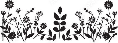 Elegant Ink Garden Botanical Border Vector Logo Floral Noir Outline Black Vector Floral Icon