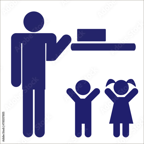 The sign "keep away from children" or "store in a place inaccessible to children." Vector illustration.