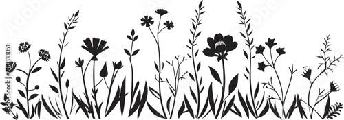 Enigmatic Botanical Edging Black Floral Vector Logo Silhouette Garden Botanical Border Vector Icon