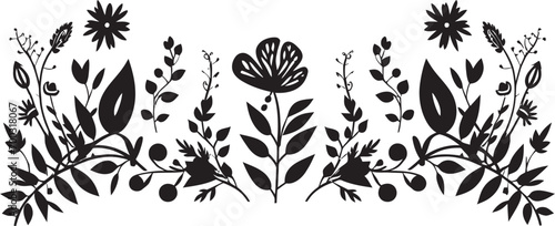 Ink Engraved Bloom Boundary Black Floral Icon Midnight Petal Embrace Botanical Vector Emblem
