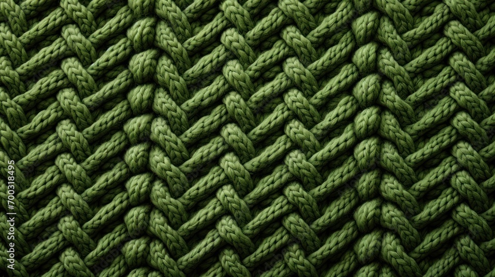Fototapeta premium a close up view of a green knitted fabric with a diamond pattern in the middle of the knitting stitch.