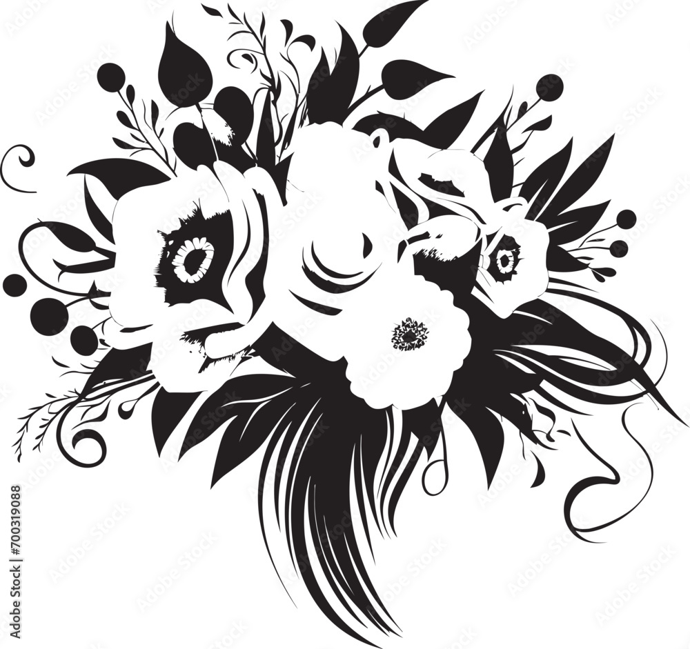 Floral Elegance Black Bridal Icon Design Ethereal Bloom Harmony Bridal Vector Emblem