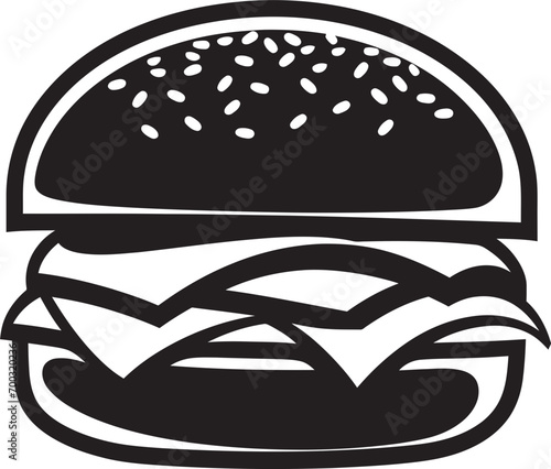 Delightful Burger Black Vector Emblem Juicy Bite Monochrome Burger Symbol