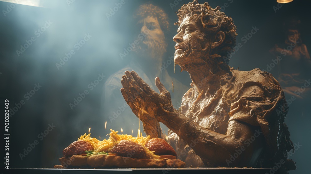 Statue of a Person Eating Hamburger - Conceptual Culinary Art