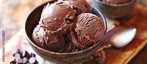 Homemade chocolate ice cream. photo