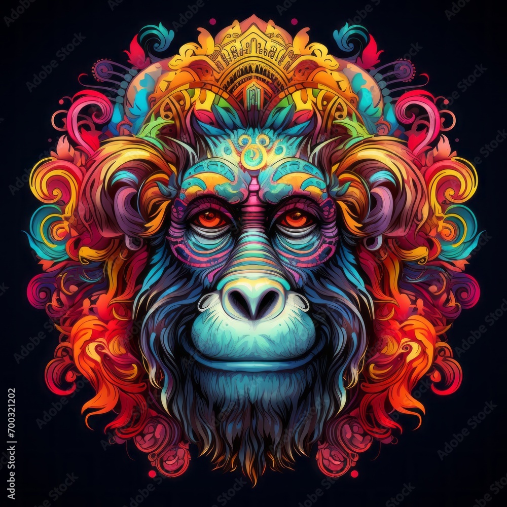 Abstract Colorful Monkey Animal God Mandala Bright Artistic Fantasy Mystique Digital Generated Illustration Abstract Colorful Monkey Animal God Mandala Bright Artistic Fantasy Mystique Digital Generated Illustration