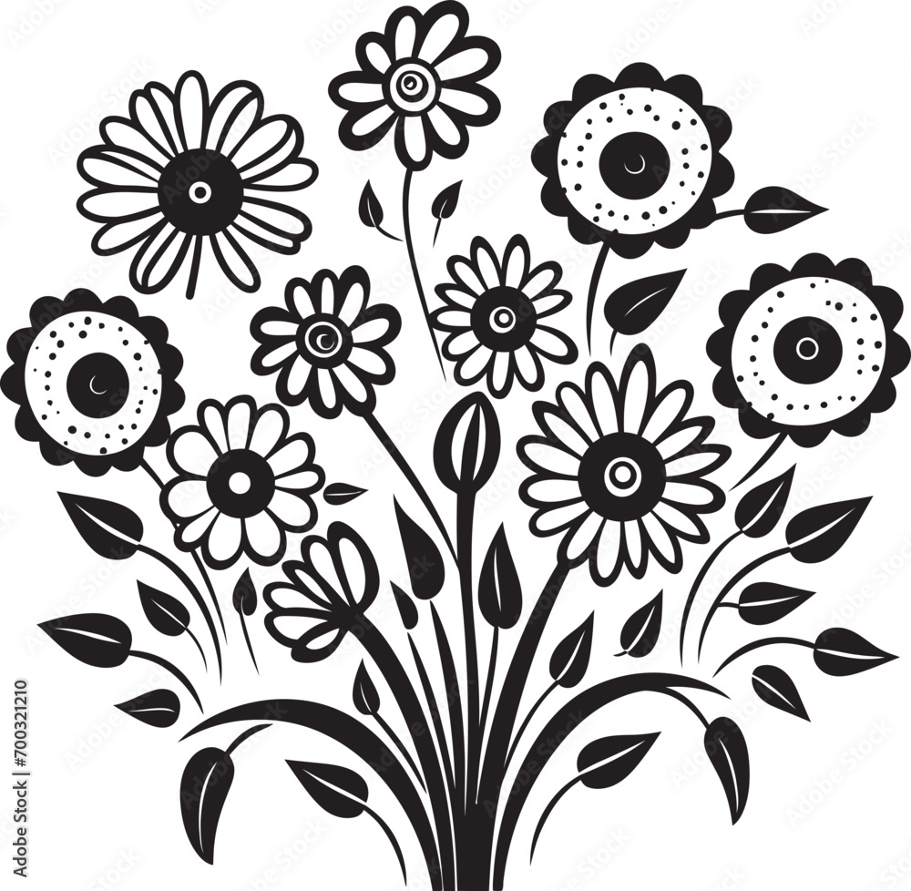 Blossom Doodle Sketch Monochrome Design Ink Floral Doodles Black Flower Icon