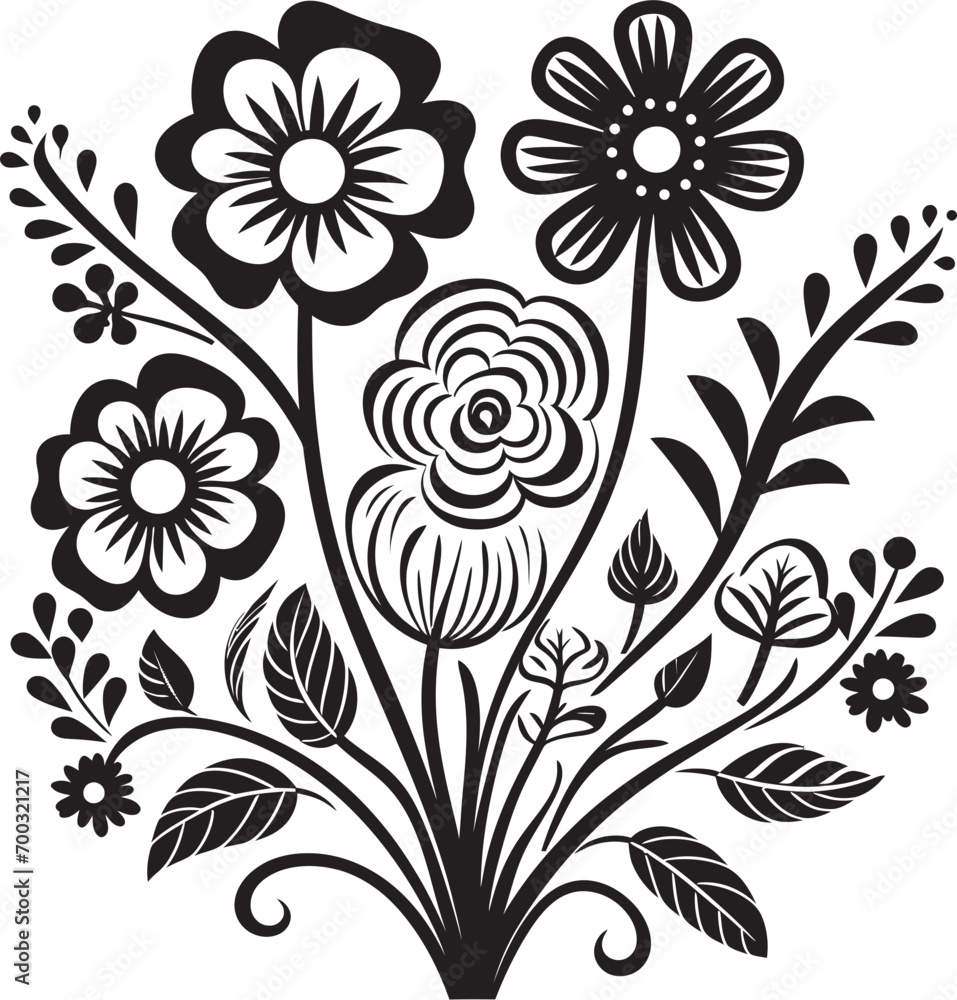 Whimsical Botanical Sketch Black Vector Logo Creative Floral Doodles Monochrome Emblem Whimsical Botanical Sketch Black Vector Logo Creative Floral Doodles Monochrome Emblem