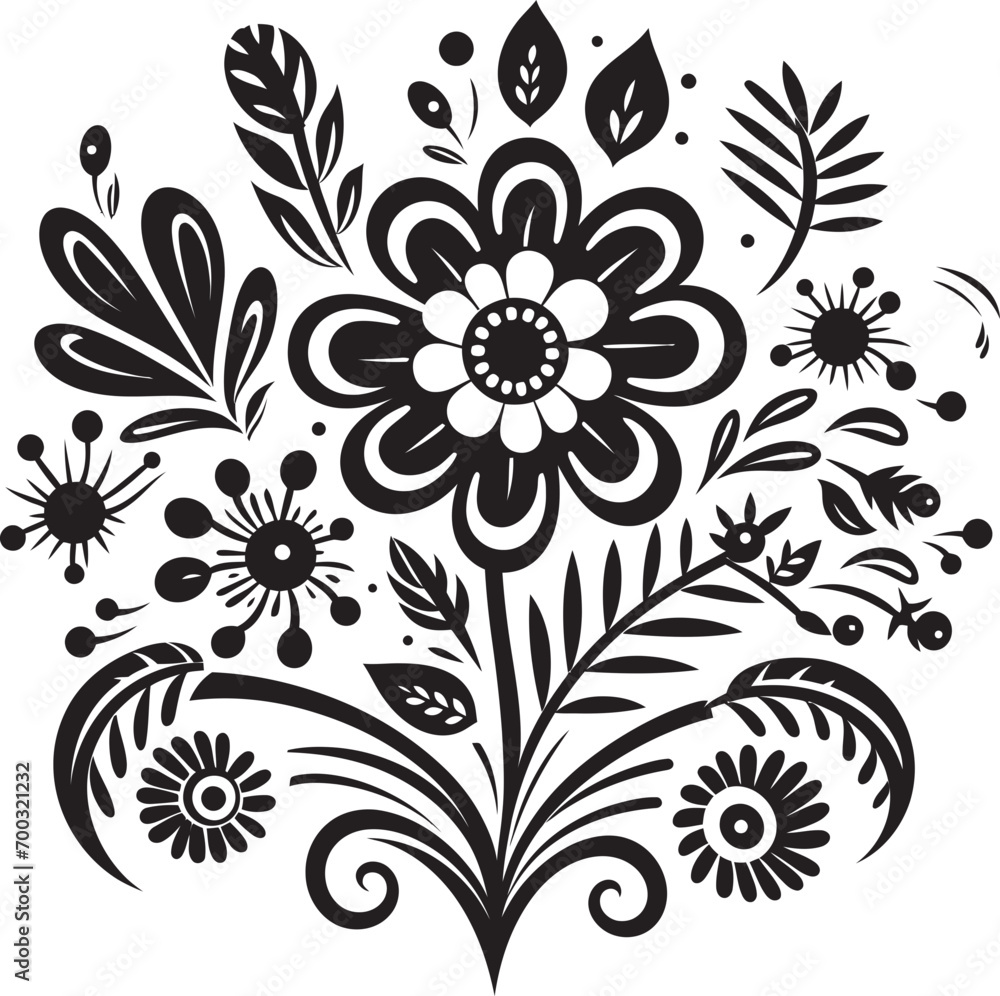 Creative Floral Charm Black Doodle Emblem Whimsical Flower Sketch Doodle Vector