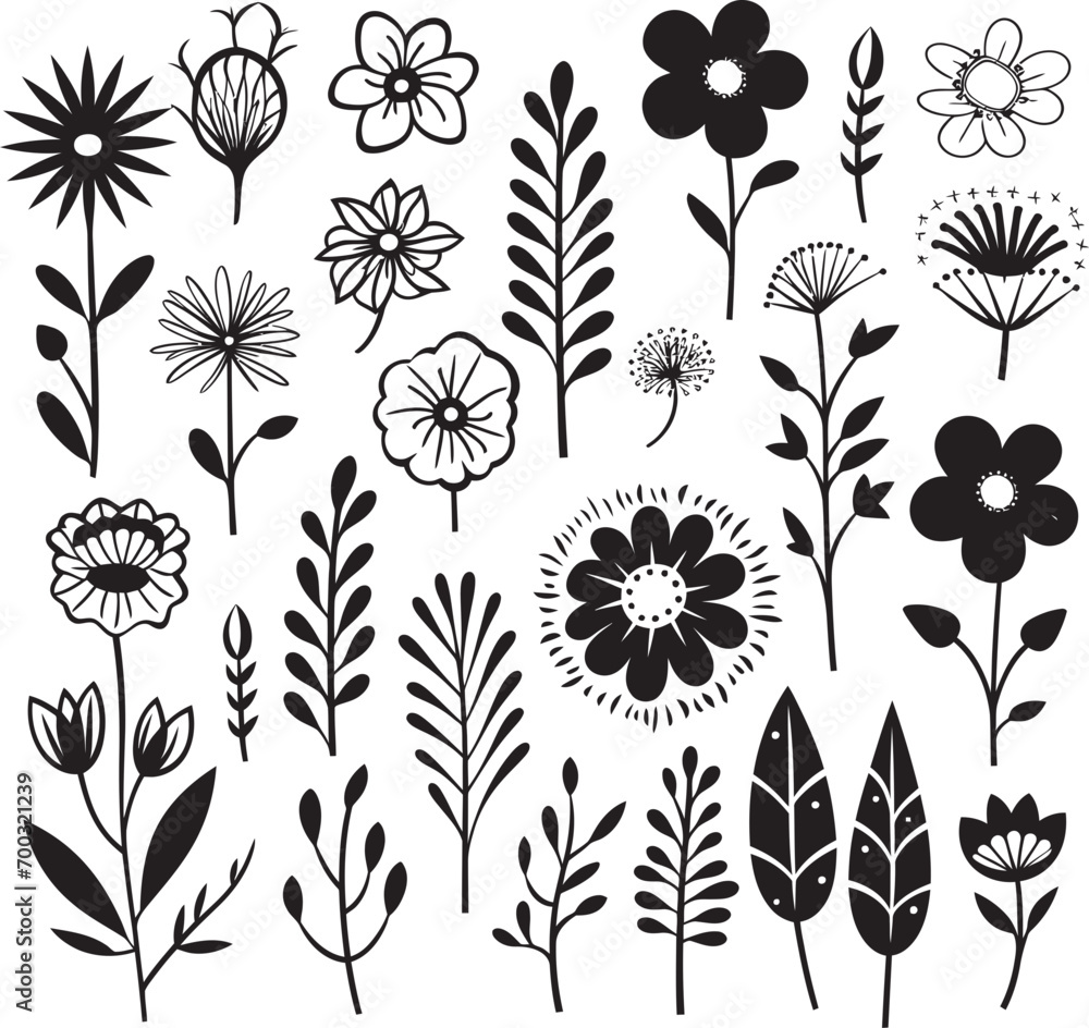 Blossom Doodle Illustration Black Design Sketchy Floral Whirl Monochrome Icon