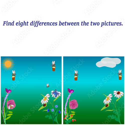 Child Game. Find eight differences in two pictures. 