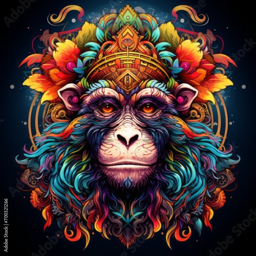 Abstract Colorful Monkey Animal God Mandala Bright Artistic Fantasy Mystique Digital Generated Illustration