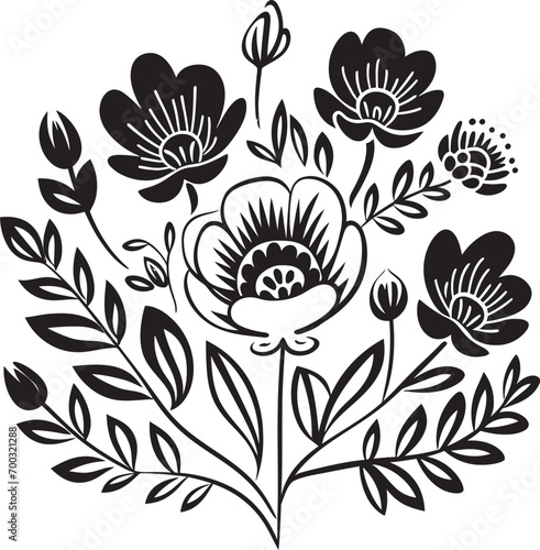 Artistic Flower Sketch Monochrome Icon Creative Doodle Essence Black Emblem