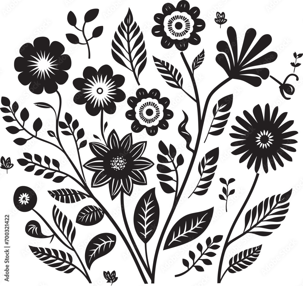 Botanical Whirl Black Vector Flower Logo Doodle Delight Flower Bunch Emblem Botanical Whirl Black Vector Flower Logo Doodle Delight Flower Bunch Emblem