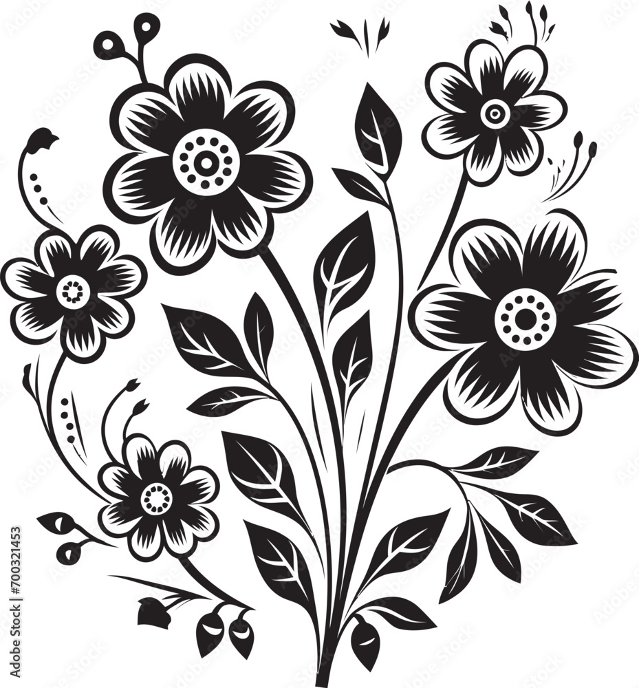 Playful Petals Monochrome Vector Emblem Ink Sketch Bouquet Black Doodle Design Playful Petals Monochrome Vector Emblem Ink Sketch Bouquet Black Doodle Design