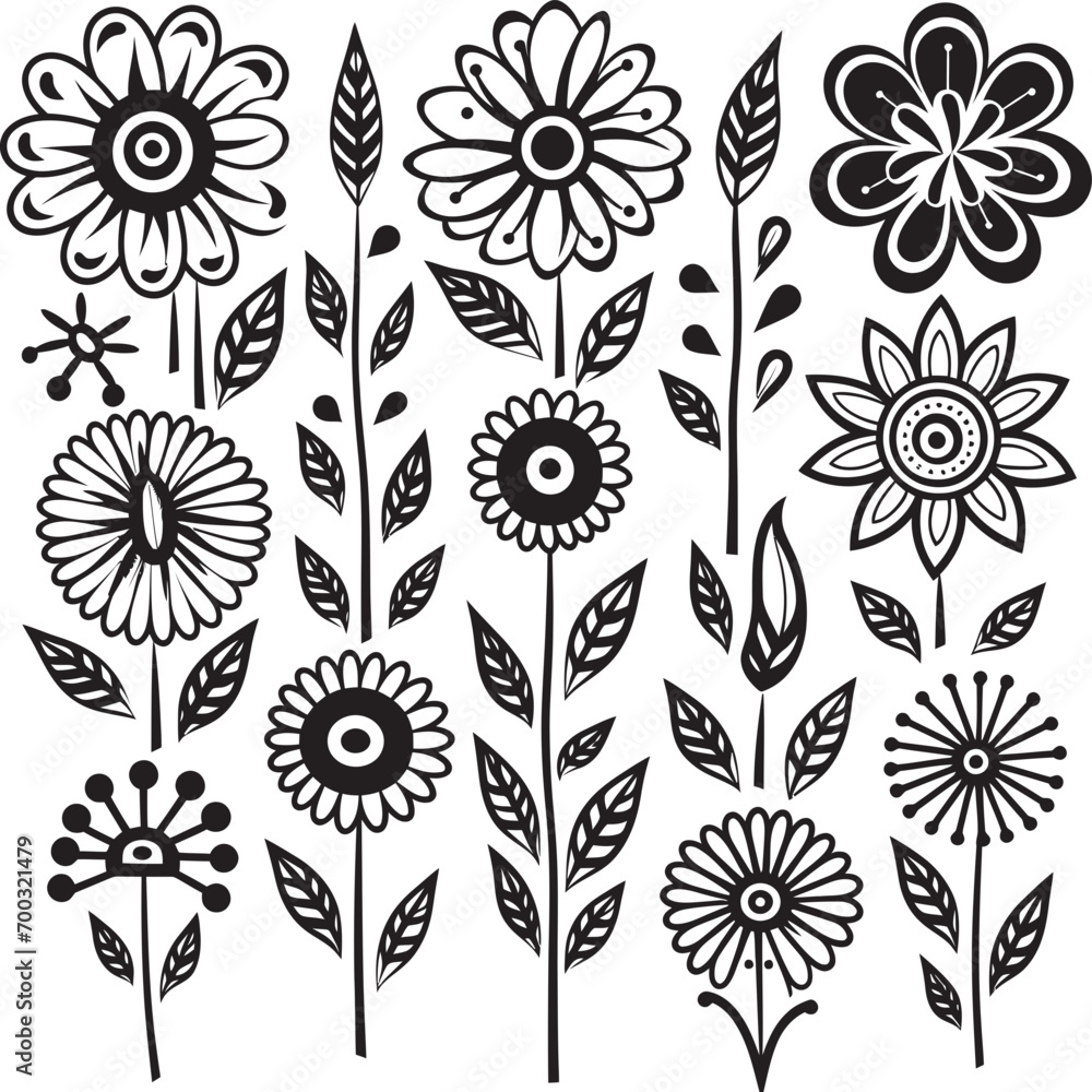 Petite Bouquet Doodle Flower Vector Icon Quirky Doodles Black Flower Bunch Emblem