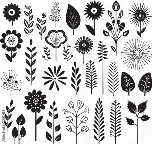 Artistic Flora Black Doodle Icon Playful Petals Monochrome Vector Emblem