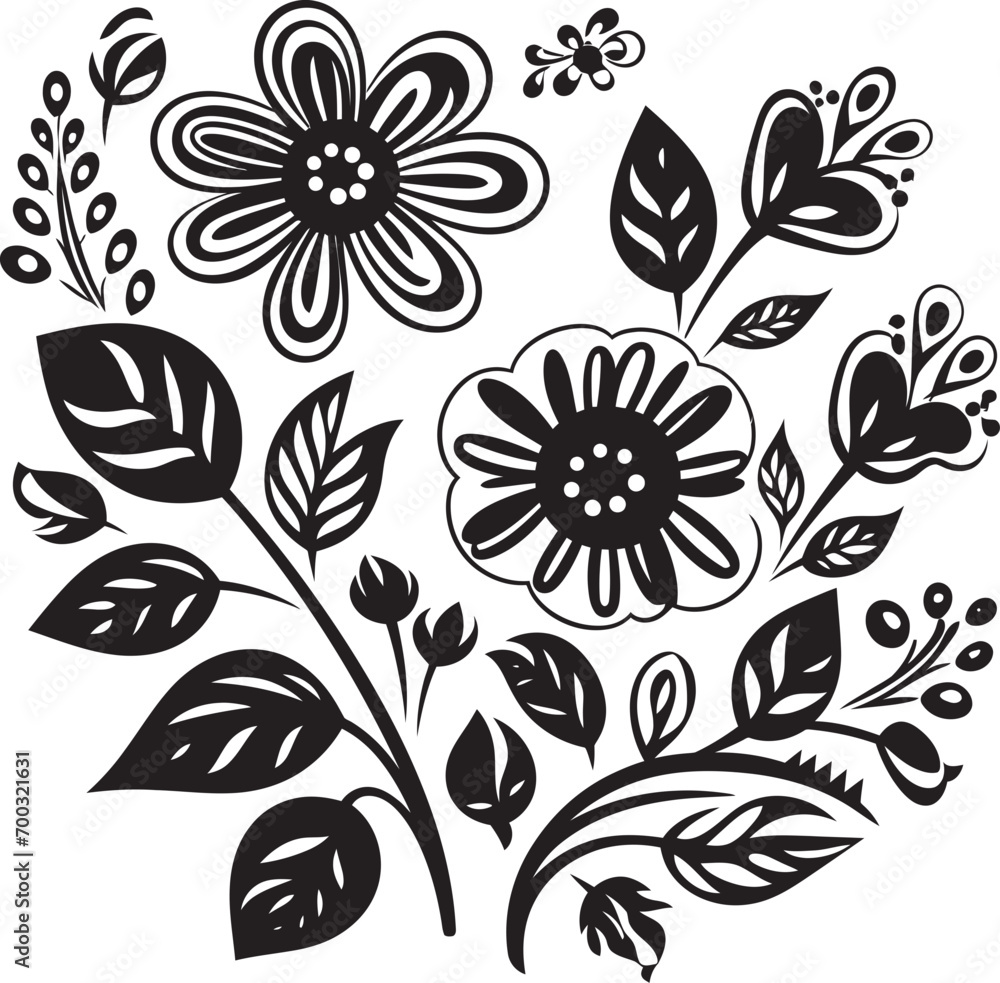Botanical Sketch Black Doodle Emblem Artistic Floral Whimsy Monochrome Icon Botanical Sketch Black Doodle Emblem Artistic Floral Whimsy Monochrome Icon