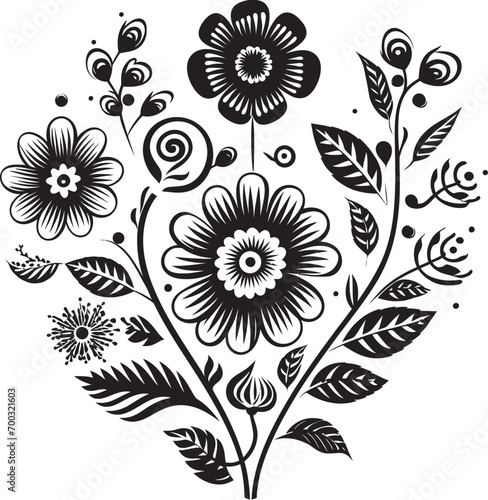 Artistic Flora Black Doodle Icon Playful Petals Monochrome Vector Emblem