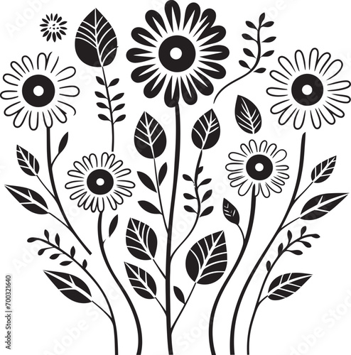 Quirky Doodles Black Flower Emblem Dainty Blossoms Doodle Vector Symbol