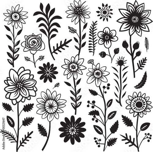 Petite Bouquet Doodle Flower Vector Quirky Doodles Black Flower Emblem