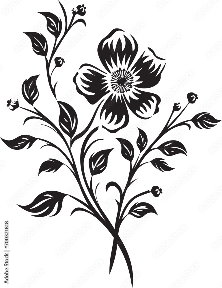 Floral Branch Elegance Monochrome Design Wine and Petals Black Emblem Floral Branch Elegance Monochrome Design Wine and Petals Black Emblem