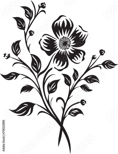 Floral Branch Elegance Monochrome Design Wine and Petals Black Emblem
