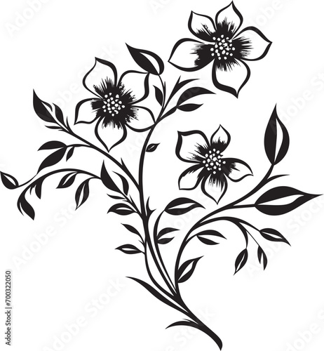 Floral Wine Sketch Monochrome Vector Wine infused Blooms Black Icon © BABBAN