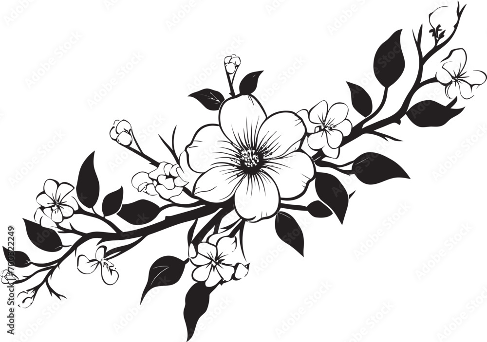 Fototapeta premium Floral Wine Harmony Monochrome Logo Wine and Blossoms Black Design