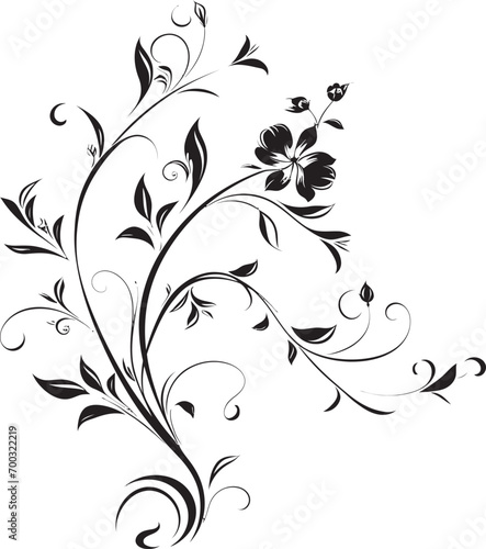 Floral Vine Harmony Monochrome Symbol Wine and Blooms Black Icon