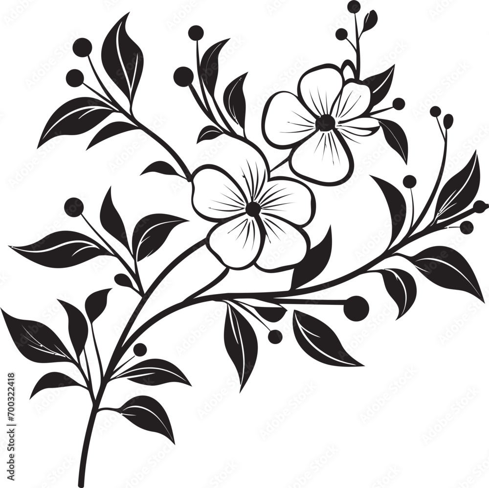 Fototapeta premium Floral Wine Accent Black Emblem Vineyard Essence Monochrome Icon