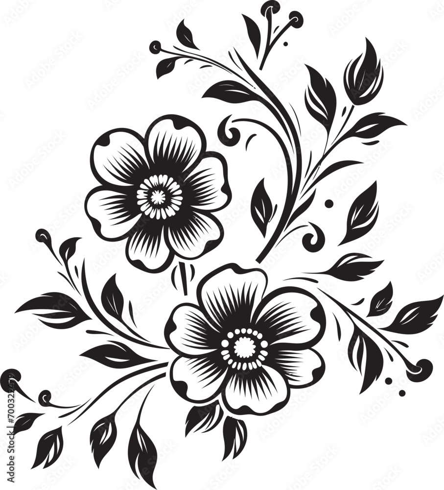 Fototapeta premium Wine and Blooms Black Icon Elegant Wine Vine Monochrome Emblem