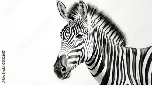  a close up of a zebra s head in a black and white photo with a white background and a black and white image of a zebra s head.