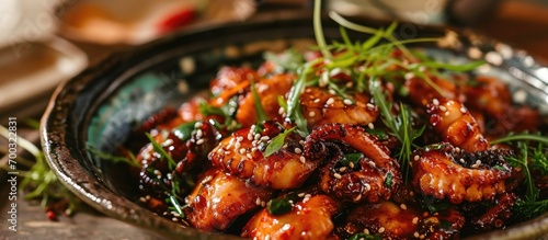 Korean-style stir-fried baby octopus with a kick. photo