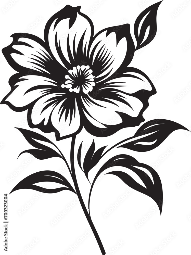 Robust Flower Outline Black Vector Symbol Intricate Floral Contour Monochrome Emblematic Design