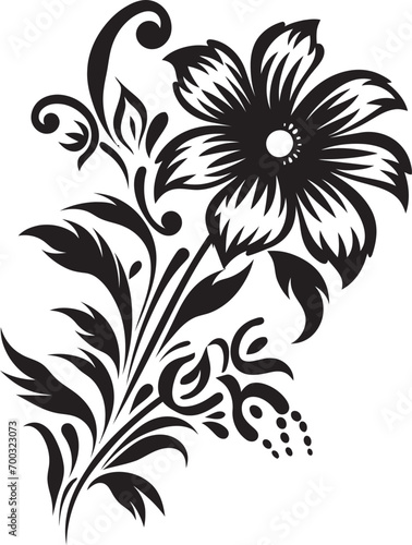 Thickened Flower Sketch Black Design Icon Simple Floral Boundary Monochrome Emblematic Symbol