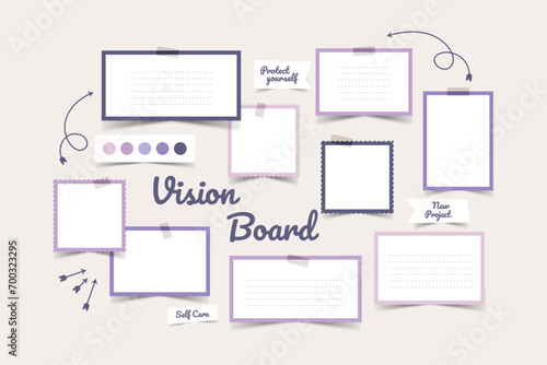 Vector photo collage template moodboard pictures grids vector illustration, vision board	