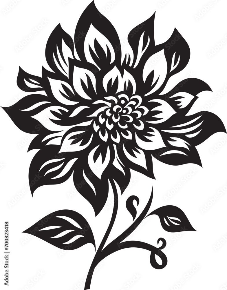 Fototapeta premium Simple Flower Sketch Black Emblematic Icon Solid Bloom Outline Monochrome Vector Design