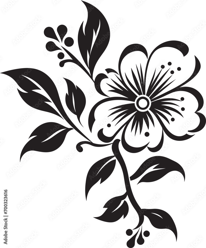 Thickened Petal Contour Black Emblematic Design Bold Bloom Essence Monochrome Vector Emblem Thickened Petal Contour Black Emblematic Design Bold Bloom Essence Monochrome Vector Emblem