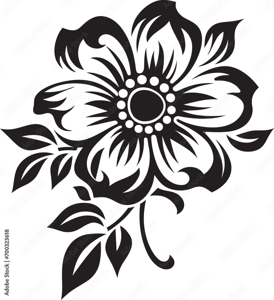 Botanical Framework Monochrome Iconic Vector Thickened Petal Contour Black Emblematic Design