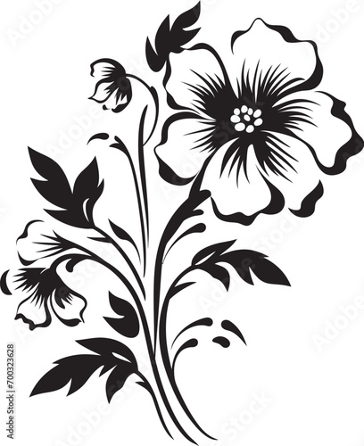 Outlined Petals Monochrome Vector Frame Solid Floral Essence Black Design Symbol