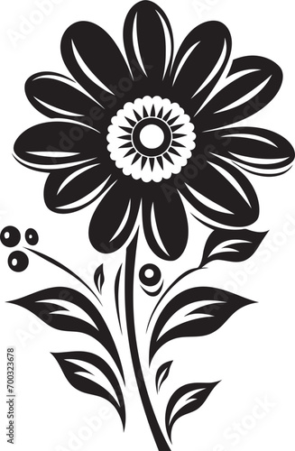 Bold Bloom Framework Black Vector Symbol Simplistic Floral Sketch Monochrome Iconic Design